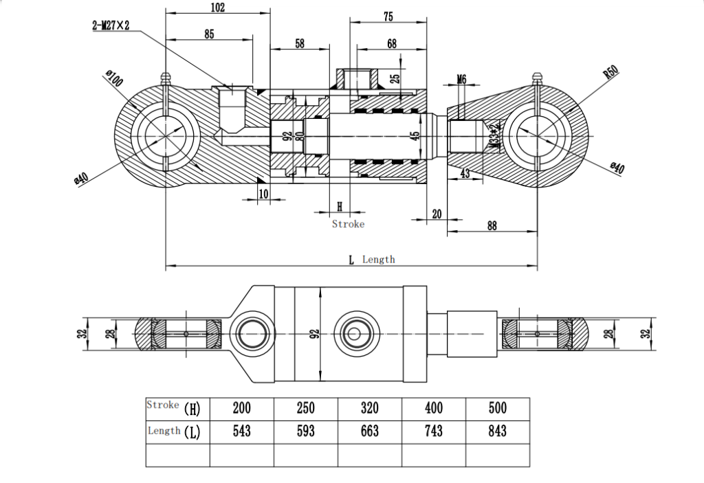 Hydraulikzylinder Doppelwirkend DW Zylinder 80 45 500 Hub Mit