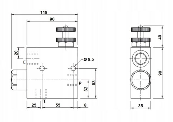 Hydraulic flow control valve RFP3 1/2" with excess oil drain - Image 3