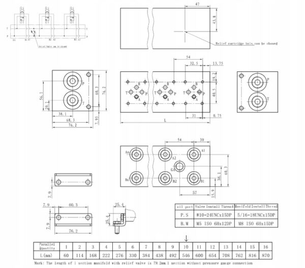 Hydraulic valve control valve 9 section CETOP 03 NG6 60l/min 12V base plate DBV - Image 3