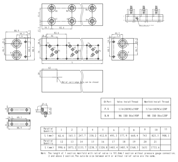 Cetop 5 NG 10 Grundplatte 4 Sektionen Anschlussplatte mit DBV 4 fach Hydraulik – Bild 2