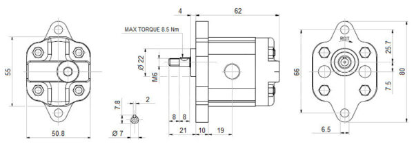 Hydraulikpumpe Zahnradpumpe 0,63 ccm BG0 Welle M6 Größe 0 rechts 0,945L/min – Bild 3