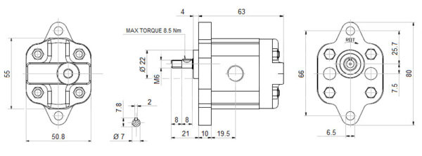 Hydraulikpumpe Zahnradpumpe 0,75 ccm BG0 Welle M6 Größe 0 rechts 1,125L/min – Bild 3