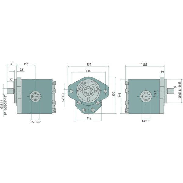 Hydraulic pump gear pump BG3 26 ccm shaft SAE-B 13T size 3 threaded - Image 2