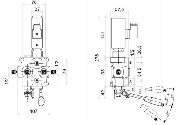 Hydraulic valve hydraulic distributor electric + lever 1 section Q45 60L - Image 3