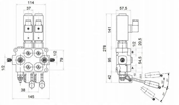 Hydraulic valve hydraulic distributor electric + lever 2 sections Q45 60L - Image 2