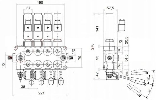 Hydraulic valve hydraulic distributor electric + lever 4 sections Q45 60L - Image 2