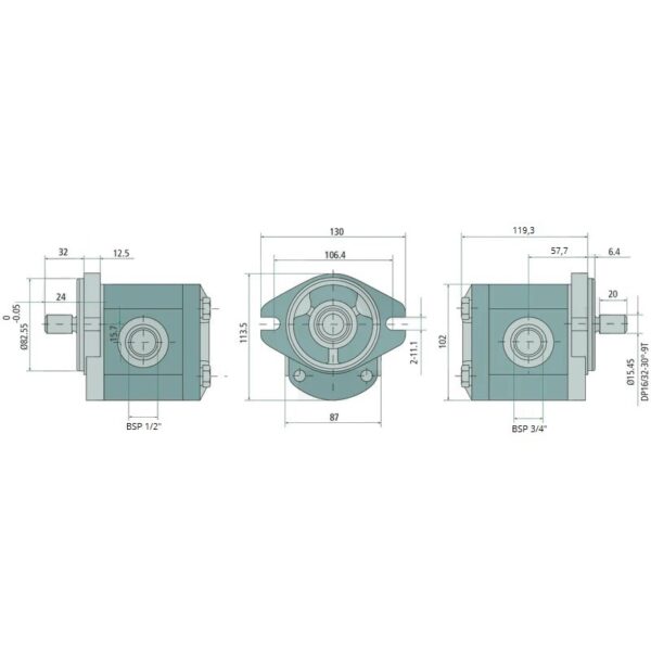 Hydraulikpumpe Zahnradpumpe BG2 20 ccm Zahnwelle Z=9 SAE-A BSP Gewinde – Bild 2