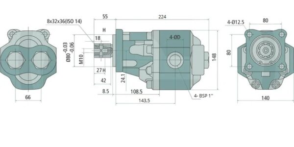 Hydraulikzahnradpumpe BSP 1'' 30.R-63-F1H8L1C0 – Bild 2