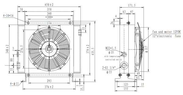 Hydraulic oil cooler with fan 200L/min 12V ST150 A46 - Image 3