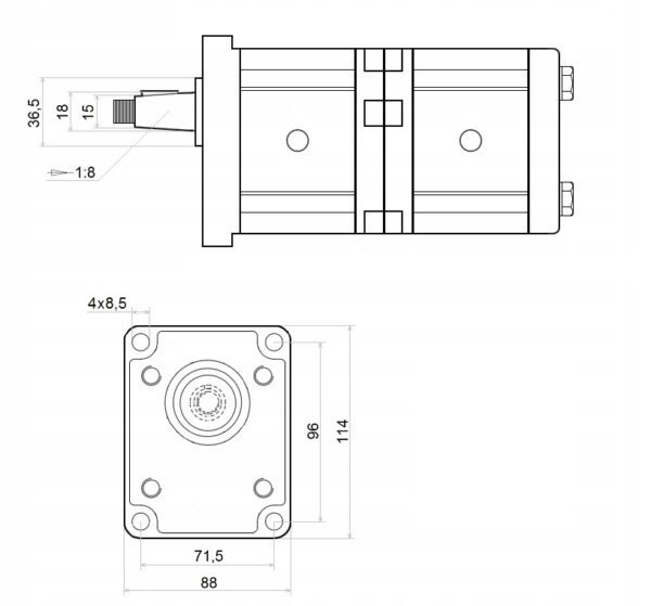 Double tandem hydraulic gear pump from 4 to 25 ccm shaft 1:8 threads BSP - Image 2