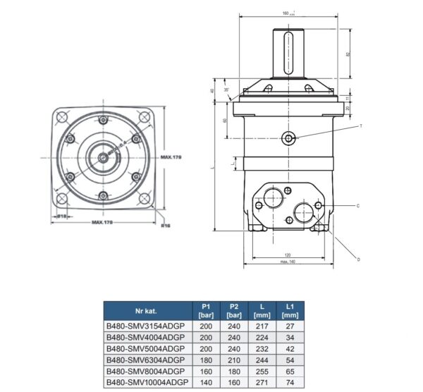 Hydraulikmotor Gerotormotor Ölmotor BMV 500, ähnlich SMV OMV Welle Ø50 – Bild 3